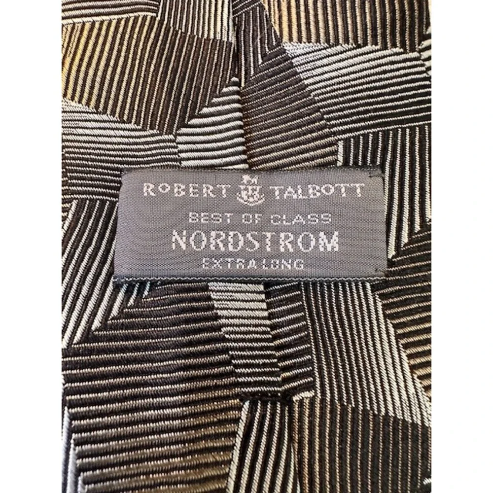 Robert Talbott Best of Class Nordstrom Extra‎ Long Silk Tie Geometric Brown Tan